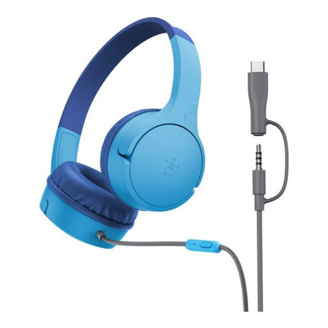 Belkin SoundForm 3.5mm Mini Wired On-Ear USB-C Headphones for Kids Blue AUD010HQBL