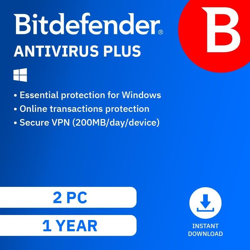 Bitdefender Anti-Virus Plus 2 Device 1-Year Subscription Download