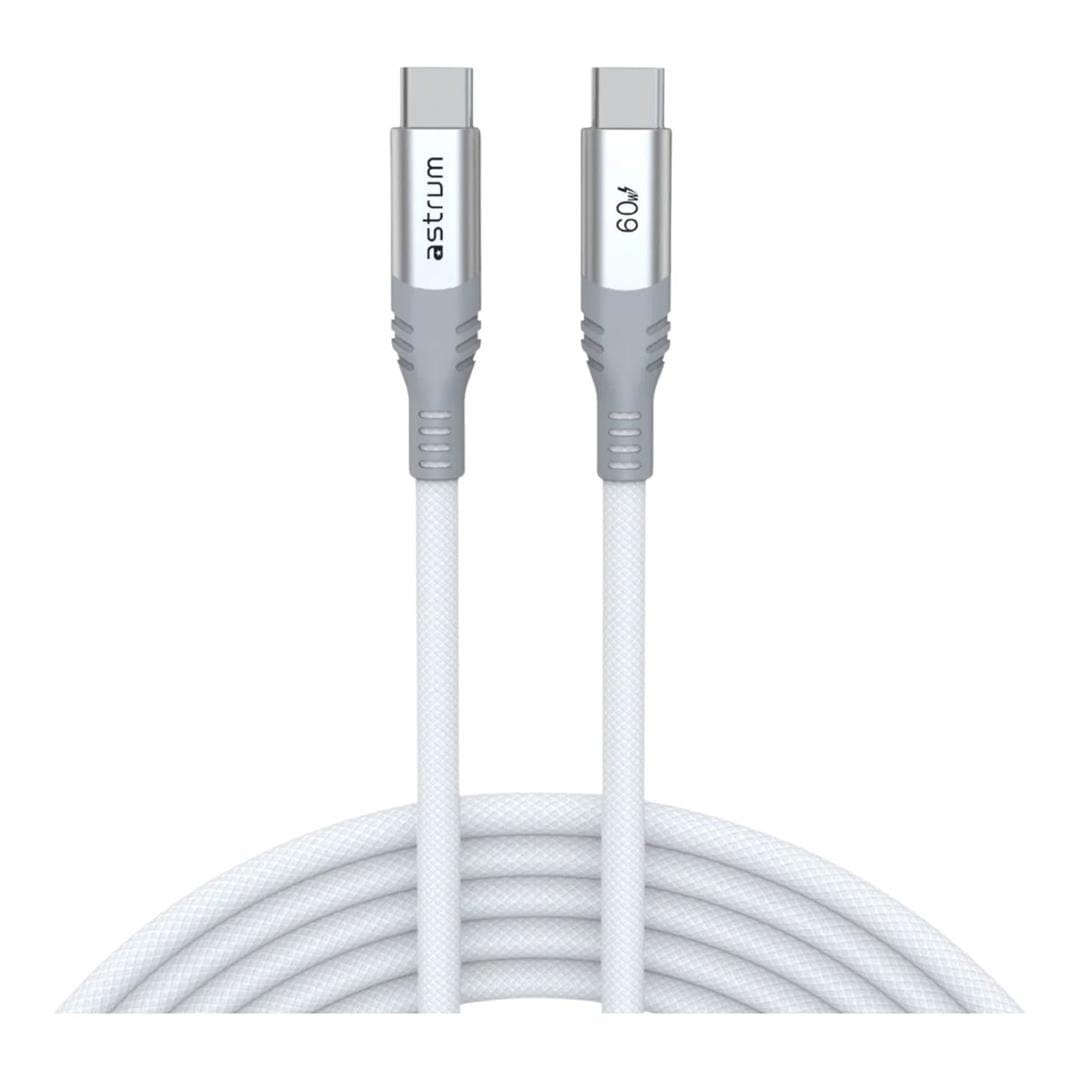 Astrum VMCC60 2m Braided 60W USB-C Male to Male Cable White AVMCC6020W