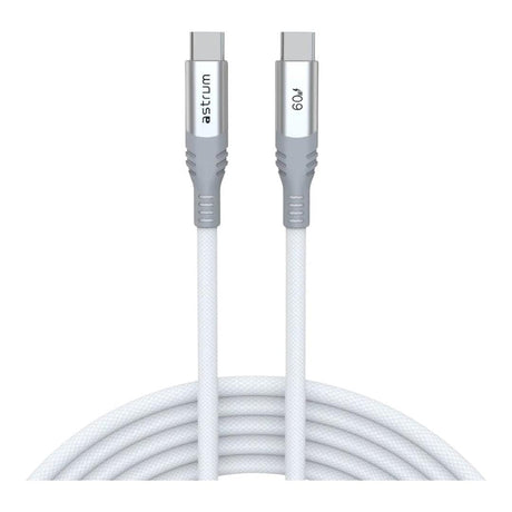 Astrum VMCC60 2m Braided 60W USB-C Male to Male Cable White AVMCC6020W