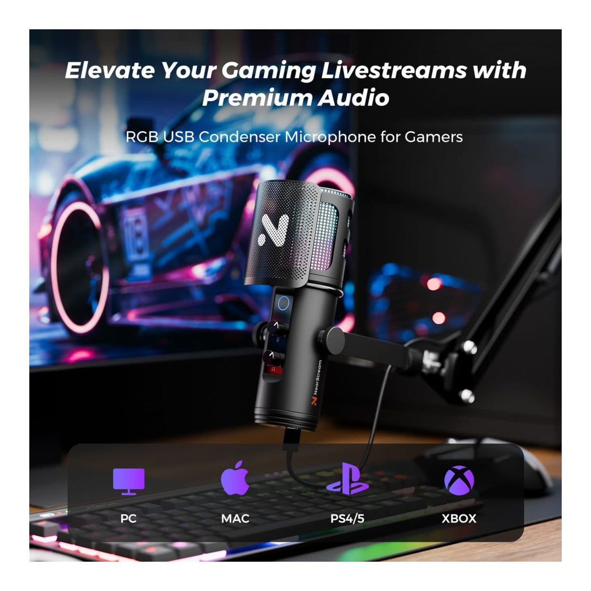 NearStream AM30U AI Noise-Canceling Condenser Microphone with Boom Arm