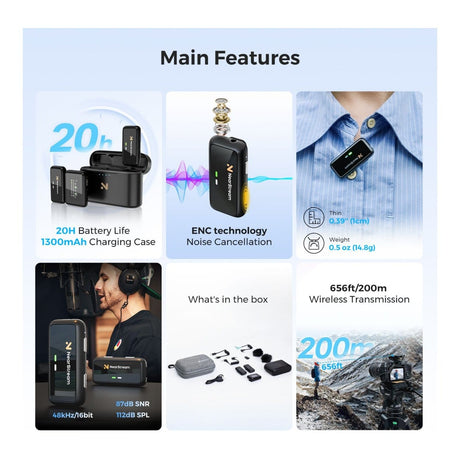 NearStream AWM20T AI Noise-Canceling Premium Lavalier Dual Wireless Microphones