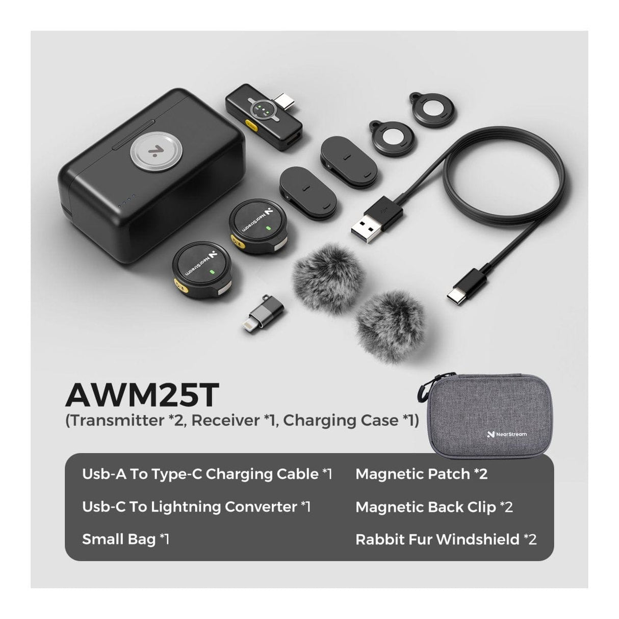 NearStream AWM25T AI Noise-Canceling All-In-One Lavalier Wireless Microphone Kit