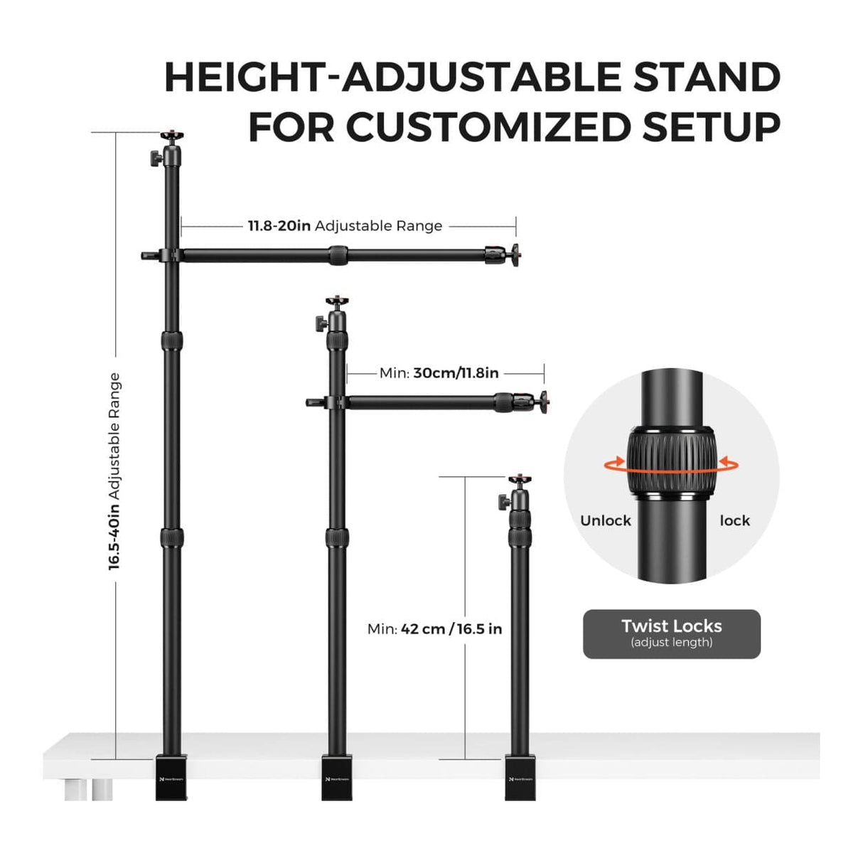 NearStream ST40 Camera Desk Mount with Dual Telescopic Arms