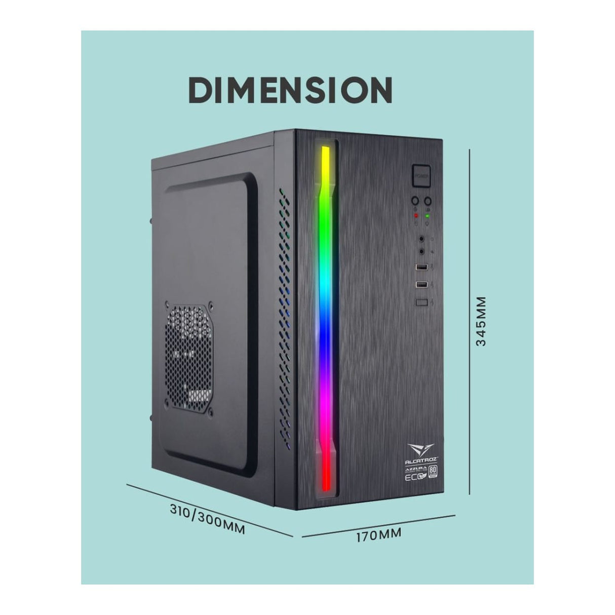 Alcatroz Azzura Millenia ECO M100 MicroATX PC Case with Voltron 250 S PSU AZZURAMECOM100