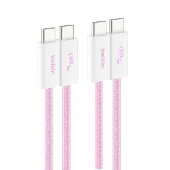 Belkin 1.5m USB-C to USB-C 60W Braided Charging Cable 2-pack Pink BBD008HQ05PK2PK