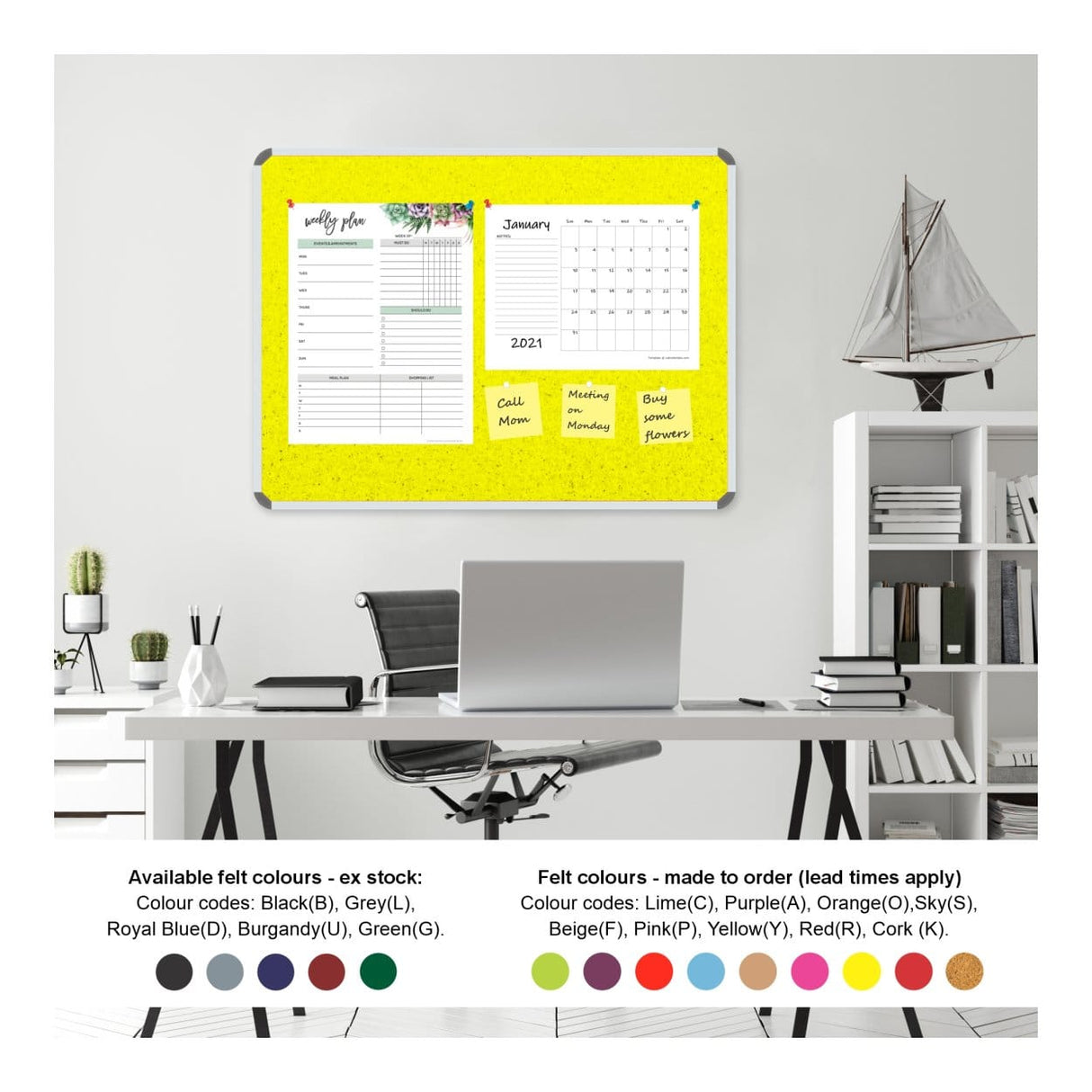 Parrot 1000mm × 1000mm Info Board with Aluminium Frame Yellow BD0744Y