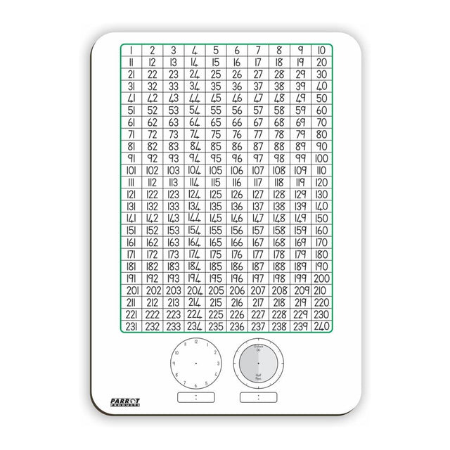 Parrot 297x210mm Tens Writing Slate Number Chart and Clock Markerboard BD1002D