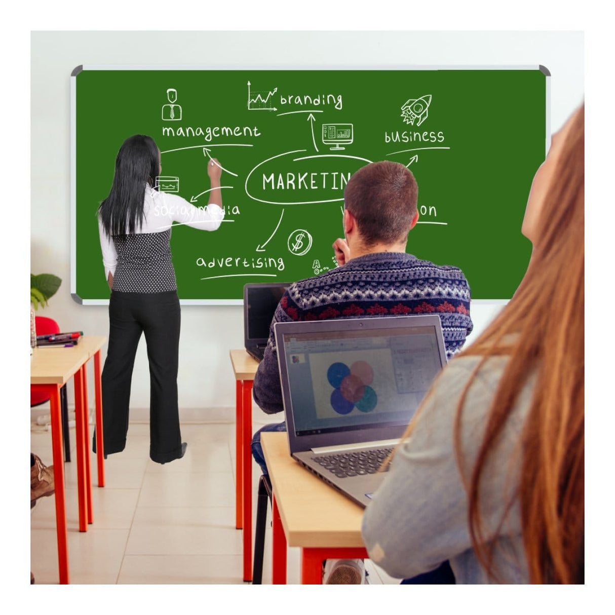 Parrot Non-Magnetic Aluminium Frame Chalk Board 1800x900mm BD2869