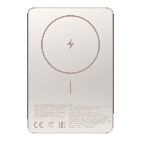 Xiaomi Super Slim 5000mAh Lithium-Ion Magnetic Power Bank with Wireless Charging Gold BHR08PLGL