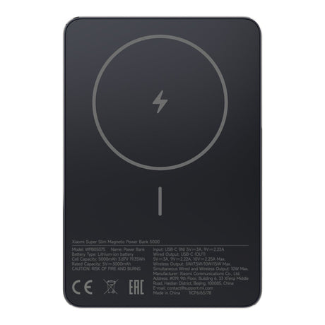Xiaomi Super Slim 5000mAh Lithium-Ion Magnetic Power Bank with Wireless Charging Black BHR08PMGL