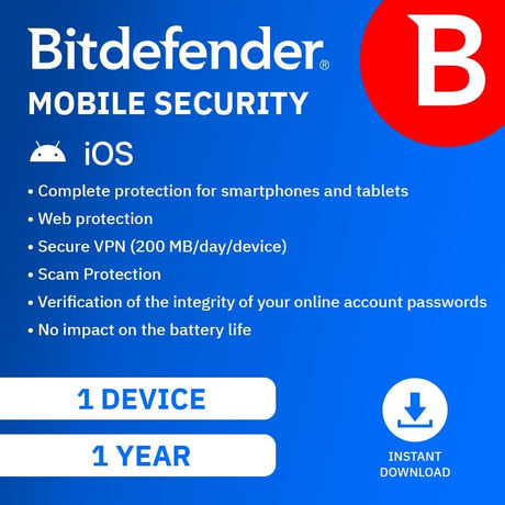 Bitdefender Mobile Security for Android and iOS 1 Device 1-Year Subscription Download
