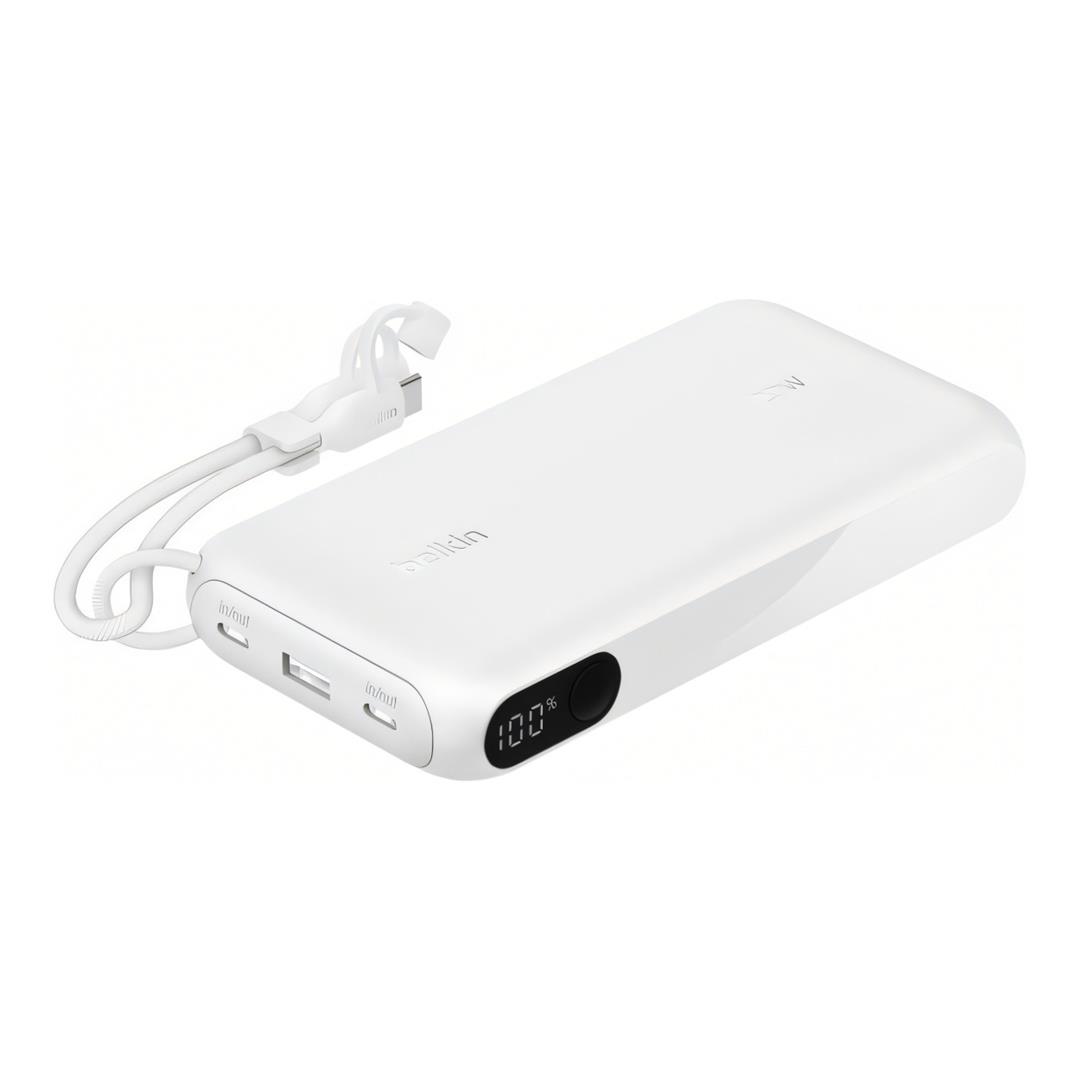 Belkin BoostCharge 20,000mAh 20W Slim USB-C Power Bank with Display - White BPB028HQWH