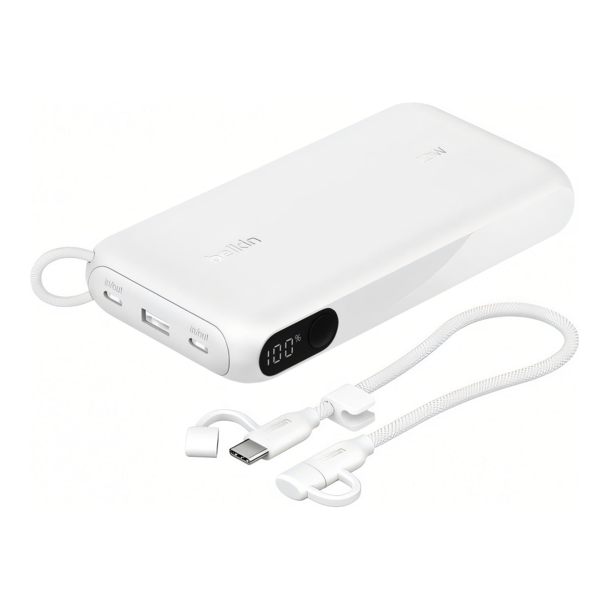 Belkin BoostCharge 20,000mAh 20W Slim USB-C Power Bank with Display - White BPB028HQWH