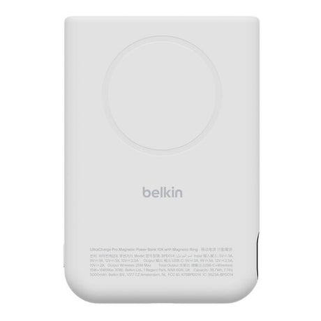 Belkin UltraCharge Pro 10000mAh Qi2 25W Magnetic Power Bank with Kickstand and Digital Display White BPD014HQWH