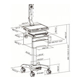 LinkQnet MED08-2 17-32-inch Monitor Arm Pneumatic Height-Adjustable Medical Cart with Drawers BRK-MED08-2