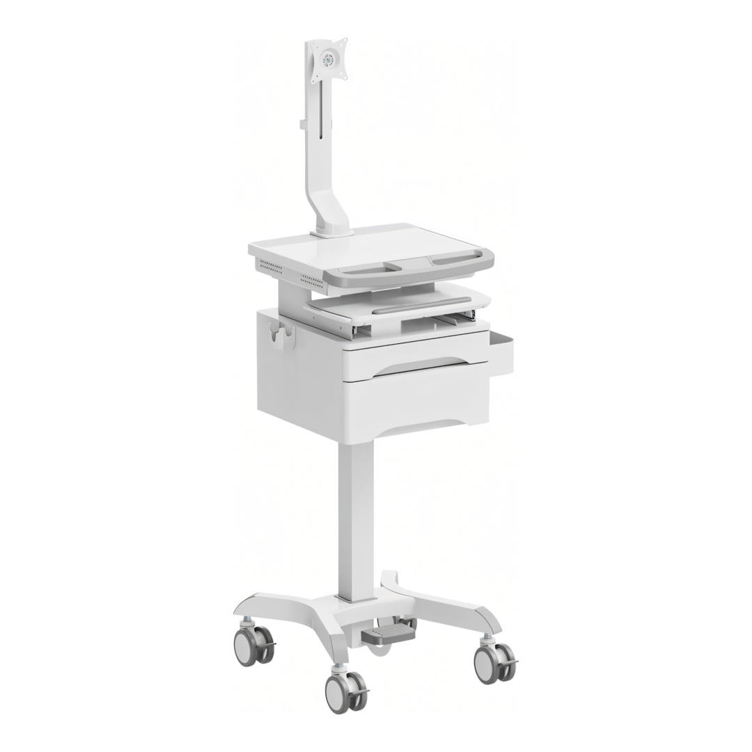 LinkQnet MED08-2 17-32-inch Monitor Arm Pneumatic Height-Adjustable Medical Cart with Drawers BRK-MED08-2