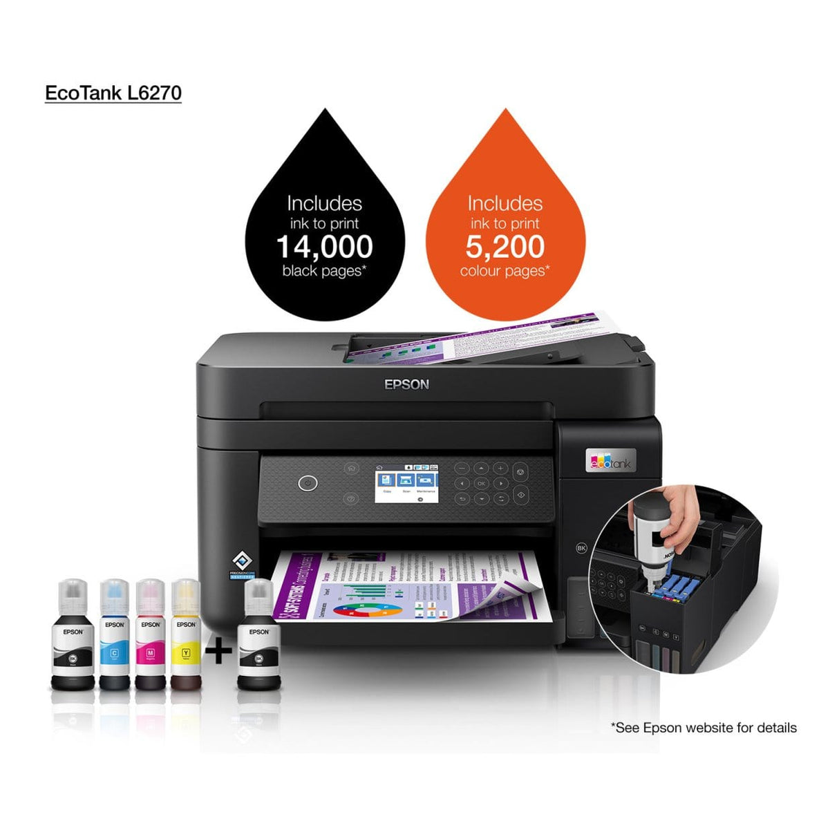 Epson L6370 CISMETA A4 Multifunctional Ecotank Colour Inkjet Printer C11CL43405