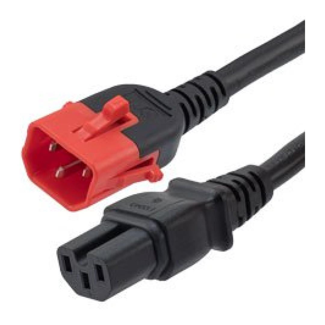 Scolmore IEC Lock PC3877 3m C14 Dual-Lock to C15 Locking Power Cable Red C14-C15-3M-DK-RD