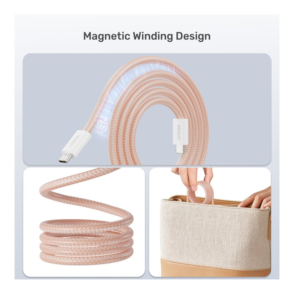 Unitek 100W Magnetic USB-C to USB-C Cable 1m Pastel Pink C14141APK01