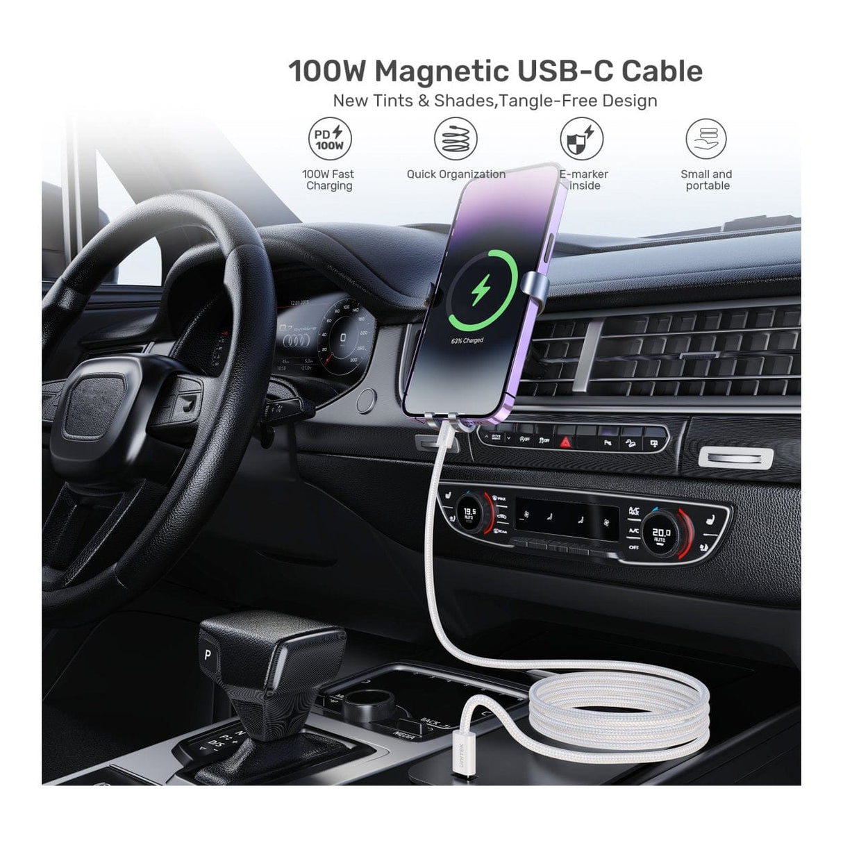 Unitek 100W Magnetic Type-C Male to Male Cable 1m White C14141AWH01-1M
