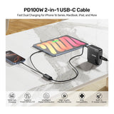 Unitek 2-in-1 100W Type-C Cable 1.8m C14146ABK-1.8M