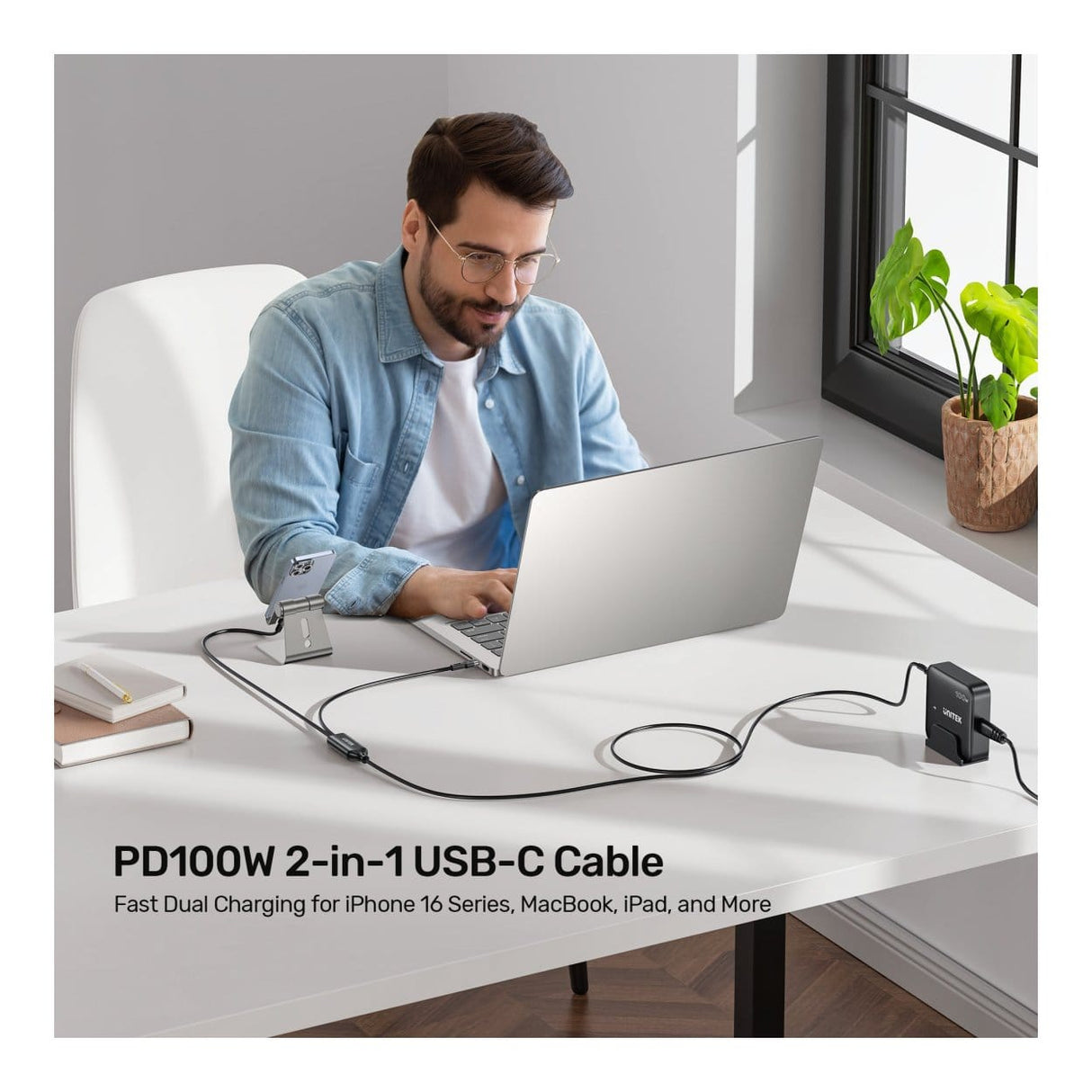 Unitek 2-in-1 100W Type-C Cable 1.8m C14146ABK-1.8M
