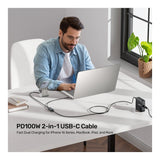 Unitek 2-in-1 100W Type-C Cable 1.8m C14146ABK-1.8M