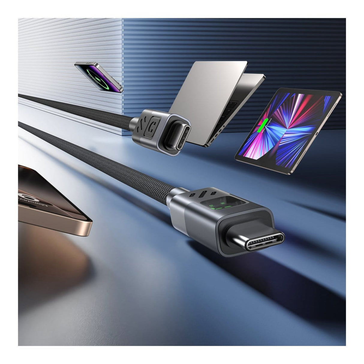 Unitek 60W Type-C Male to Male Charging Cable 2m with LED Display C14158ABK-2M