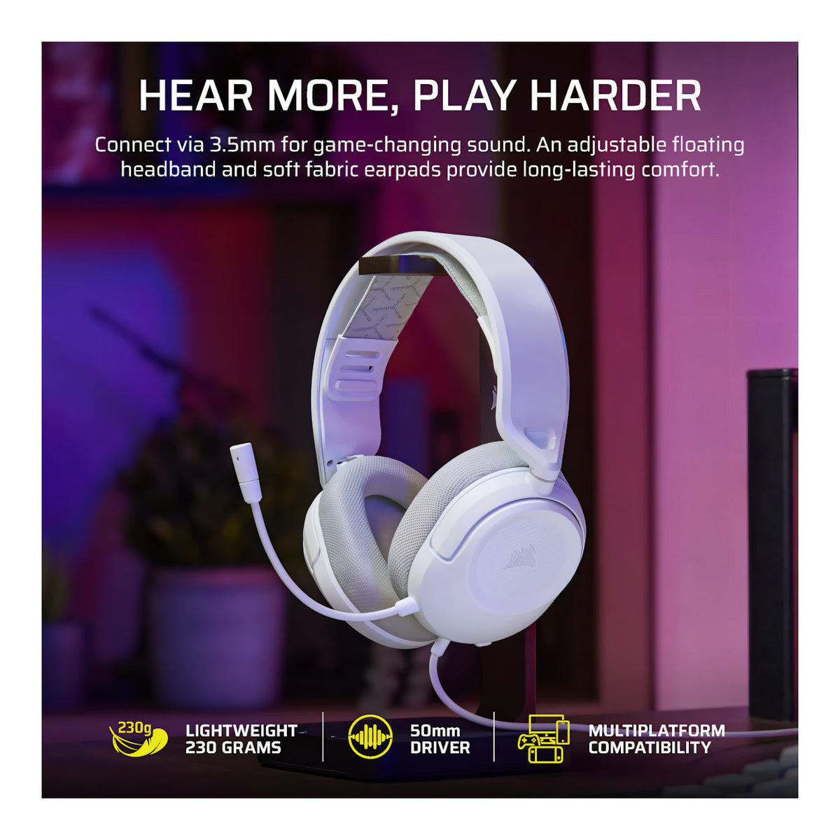 Corsair HS35 v3 Wired Gaming Headset - White CA-9011400-WW