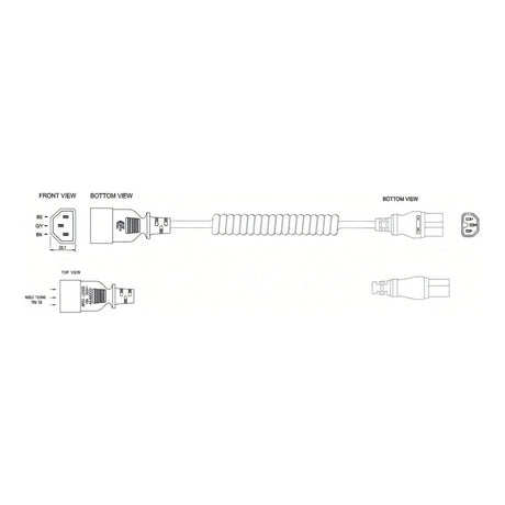 LinkQnet 0.6-1.8m C14 to C15 Hot-Socket Coiled Extension Power Cable CAB-PWR-D-KMKF-CURLY