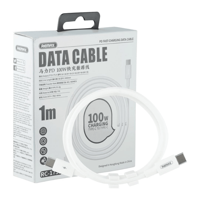 Remax RC-175C 1m USB-C to USB-C Data Cable White CAB-TC-TC-RC-175C-W