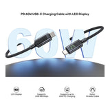 Unitek 1m PD 60W USB-C Charging Cable with LED Display Black CAB-USB2.0-CM-1M