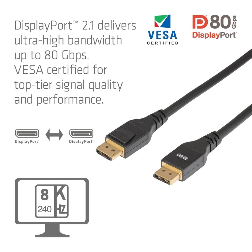 Club 3D 2m 8K 240HZ DisplayPort 2.1 VESA DP80 CABLE Black CAC-1094