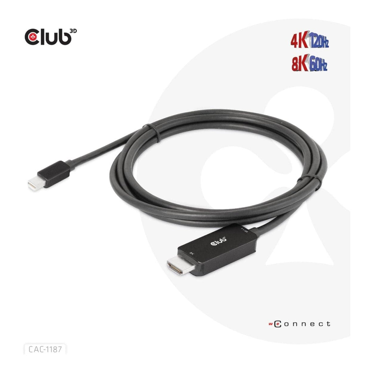 Club 3D 1.8m Mini Display Port 1.4 to HDMI 4K120Hz or 8K60Hz HDR10+ Cable Black CAC-1187