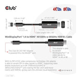 Club 3D 1.8m Mini Display Port 1.4 to HDMI 4K120Hz or 8K60Hz HDR10+ Cable Black CAC-1187