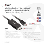 Club 3D 1.8m Mini Display Port 1.4 to HDMI 4K120Hz or 8K60Hz HDR10+ Cable Black CAC-1187