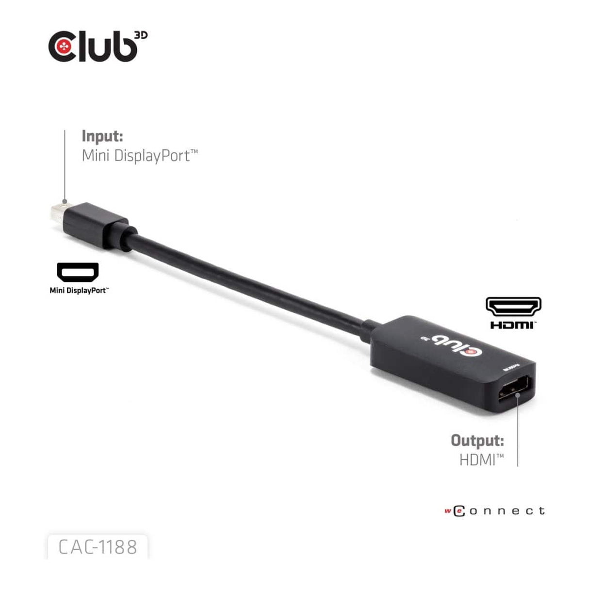 Club 3D Mini DisplayPort 1.4 to HDMI 8K60Hz M/F Adapter Black CAC-1188
