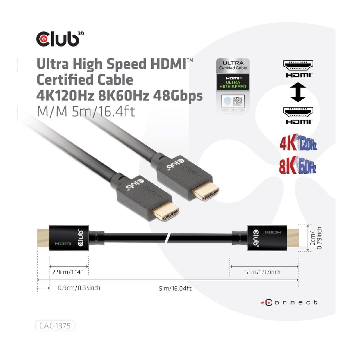 Club 3D 5m Ultra High Speed HDMI Certified Cable CAC-1375
