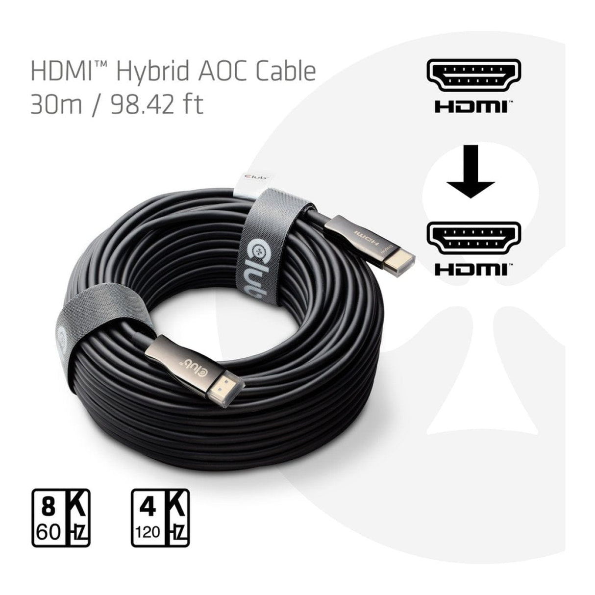 Club 3D 30m 8K 60HZ/4K 120HZ HDMI Hybrid AOC Cable Black CAC-1392