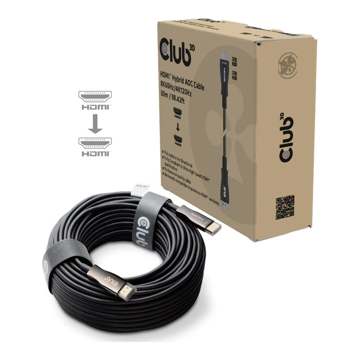 Club 3D 30m 8K 60HZ/4K 120HZ HDMI Hybrid AOC Cable Black CAC-1392