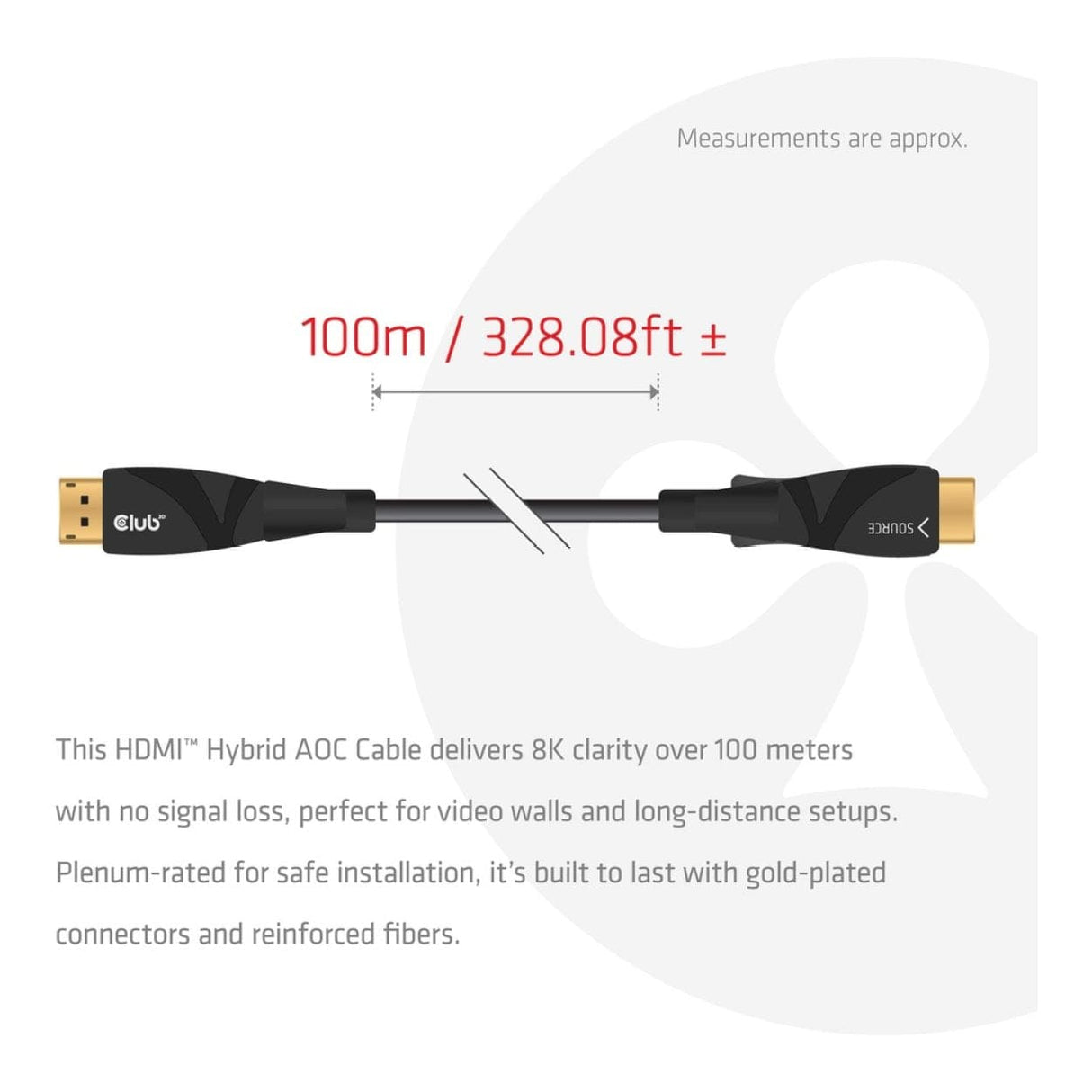 Club 3D 100m 4K 120HZ/8K 60HZ Ultra Uni-Direct AOC Cable Black CAC-1394