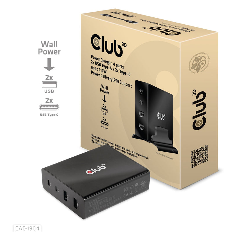 Club 3D Power Charger 4 ports, 2x USB Type-A + 2x Type-C CAC-1904-CLUB3D