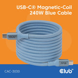 Club 3D 2m USB-C Magnetic Coil 240W PD3.1 Cable Blue CAC-3030
