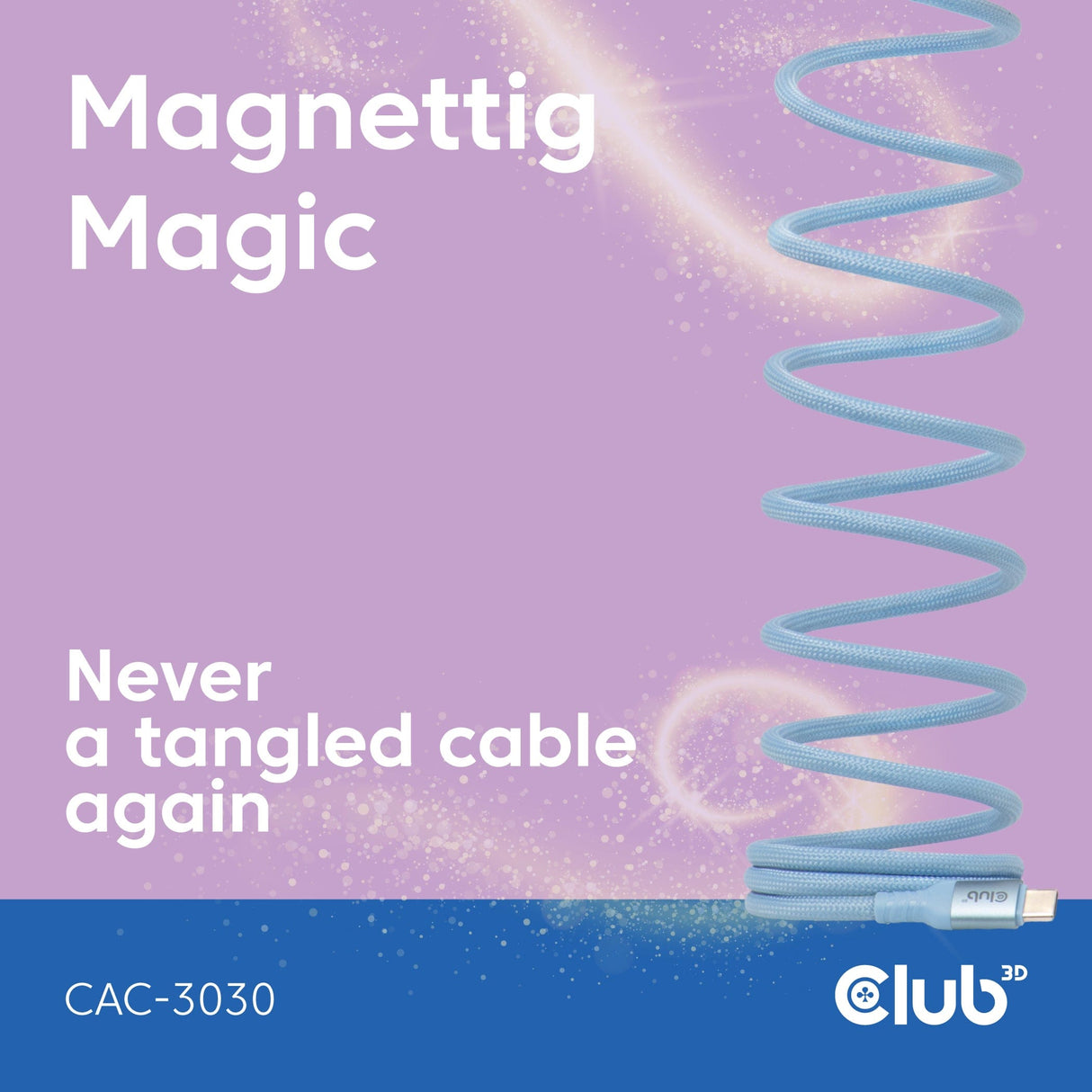 Club 3D 2m USB-C Magnetic Coil 240W PD3.1 Cable Blue CAC-3030