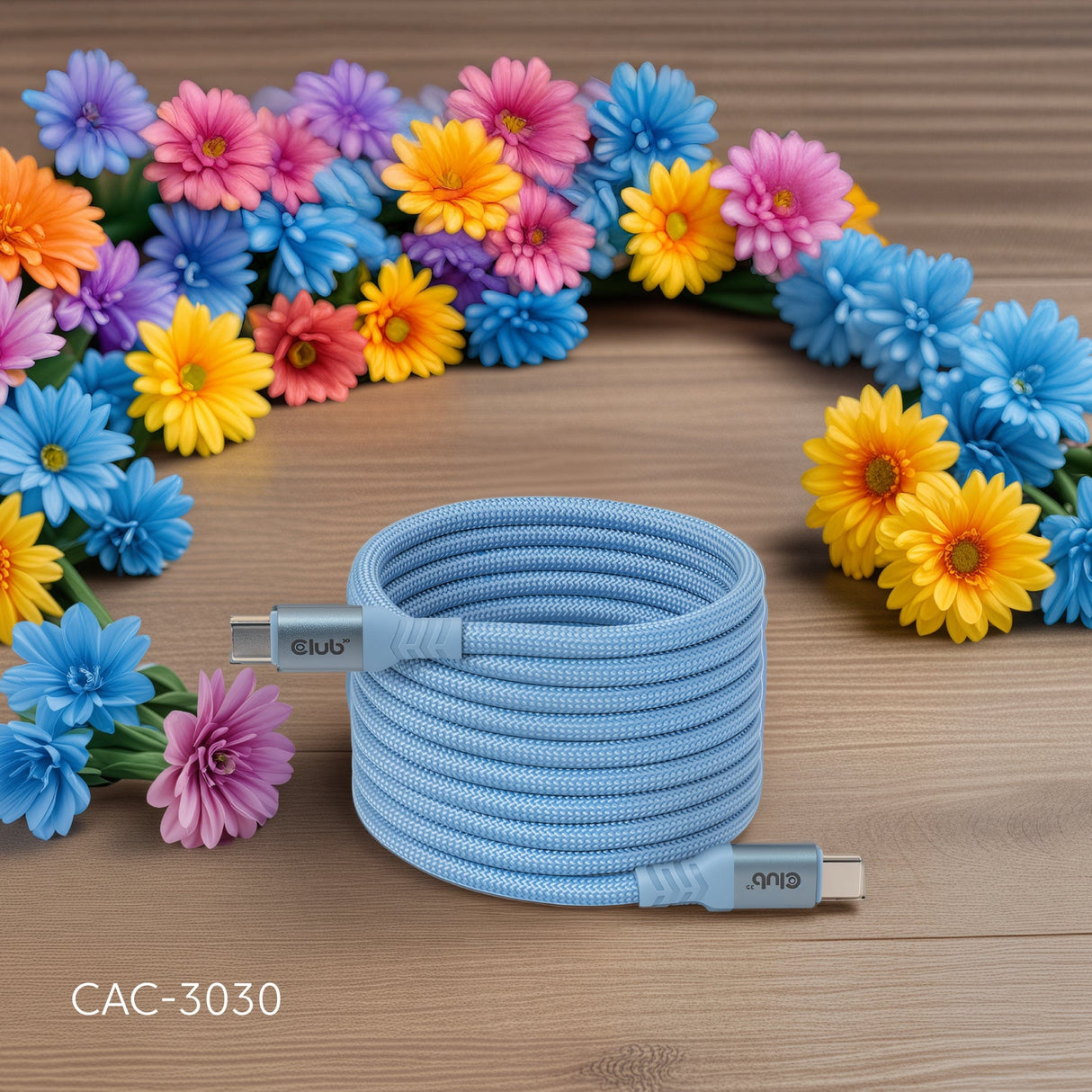 Club 3D 2m USB-C Magnetic Coil 240W PD3.1 Cable Blue CAC-3030
