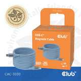 Club 3D 2m USB-C Magnetic Coil 240W PD3.1 Cable Blue CAC-3030
