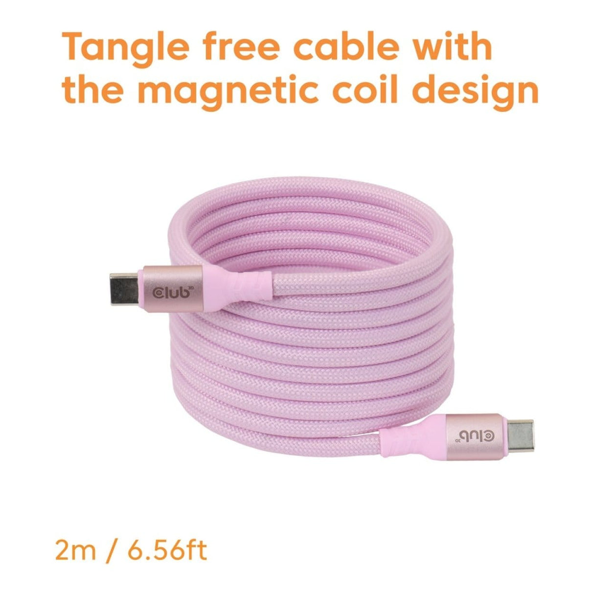 Club 3D 2m USB-C Magnetic Coil 240W PD3.1 Cable Pink CAC-3031