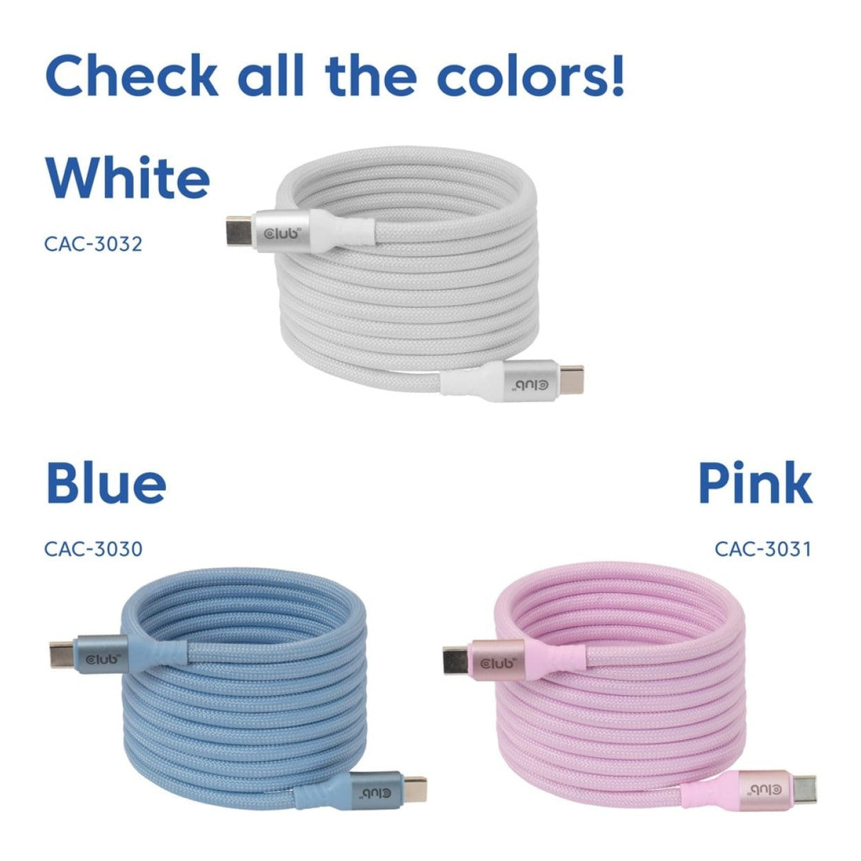 Club 3D 2m USB-C Magnetic Coil 240W PD3.1 Cable White CAC-3032