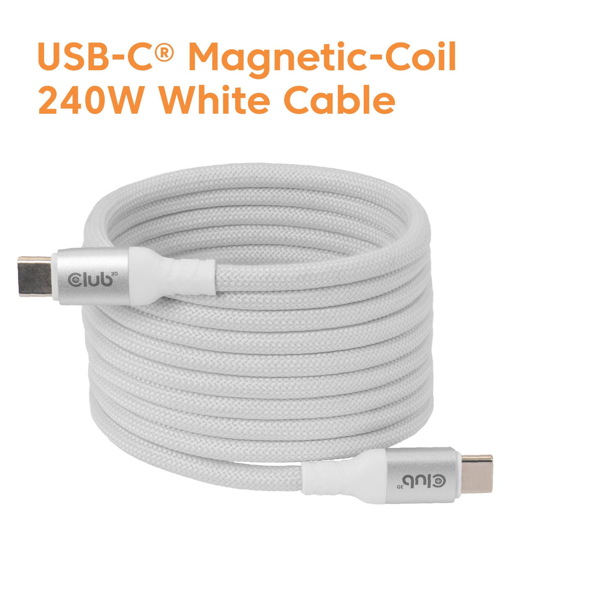 Club 3D 2m USB-C Magnetic Coil 240W PD3.1 Cable White CAC-3032